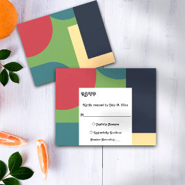 Modern Groovy Colorful Abstract Chic Retro Wedding RSVP Kaartje