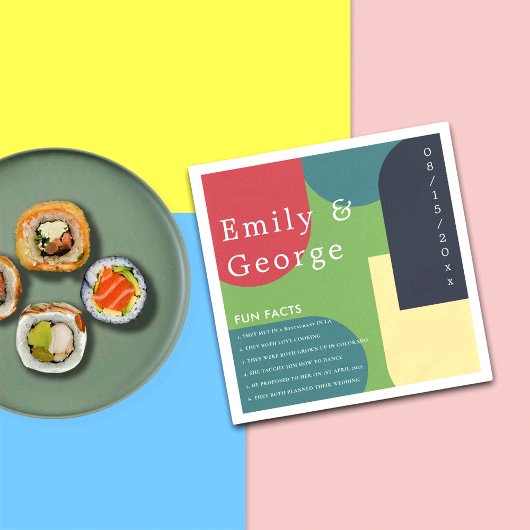 Modern Groovy Colorful Abstract Fun Facts Wedding Servet