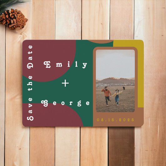 Modern Groovy Colorful Abstract Photo Wedding Save The Date