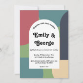 Modern Groovy Colorful Abstract Retro Wedding Kaart (Voorkant)