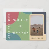 Modern Groovy Colorful Retro Photo Wedding Save The Date (Voorkant)