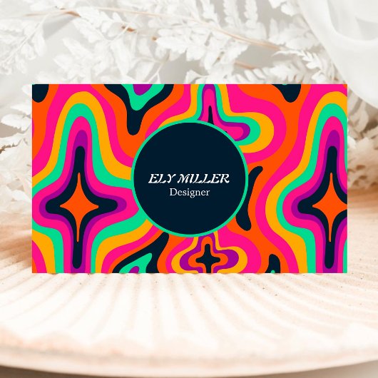 Modern Groovy Kleurrijke Retro Regenboog Abstract Visitekaartje