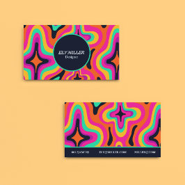 Modern Groovy Kleurrijke Retro Regenboog Abstract Visitekaartje