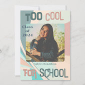 Modern Groovy Peach Blauwgroen Aqua Retro Afstuder Aankondiging (Voorkant)