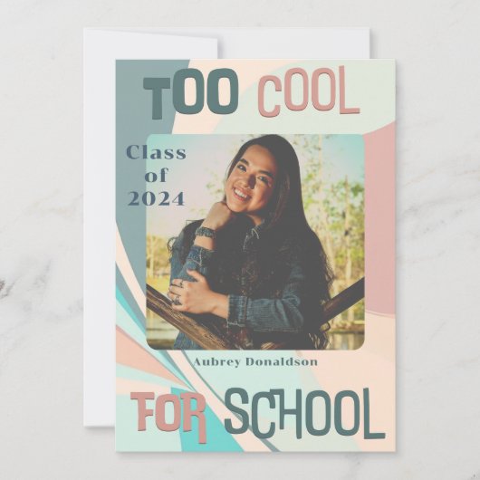 Modern Groovy Peach Blauwgroen Aqua Retro Afstuder Aankondiging (Voorkant)