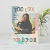 Modern Groovy Peach Blauwgroen Aqua Retro Afstuder Aankondiging (Staand voorkant)