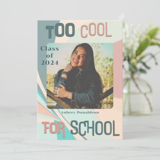 Modern Groovy Peach Blauwgroen Aqua Retro Afstuder Aankondiging (Staand voorkant)