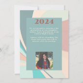 Modern Groovy Peach Blauwgroen Aqua Retro Afstuder Aankondiging (Achterkant)