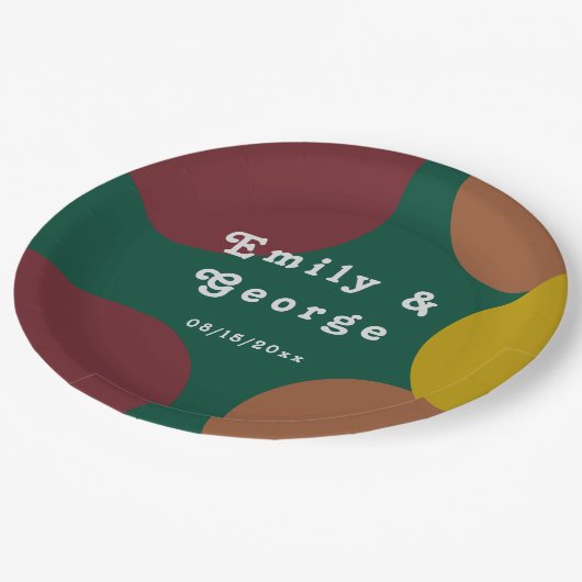 Modern Groovy Retro 70's stijlvolle Abstracte brui Papieren Bordje (Gekanteld)