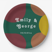 Modern Groovy Retro 70's stijlvolle Abstracte brui Papieren Bordje (Voorkant)