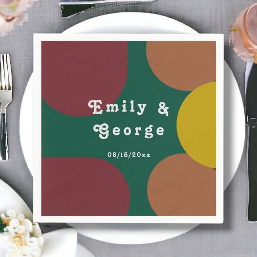 Modern Groovy Retro 70's Trendy Abstracte bruiloft Servet