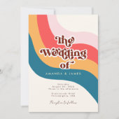 Modern Groovy Retro 70's Wavy Lines Foto Wedding Kaart (Voorkant)