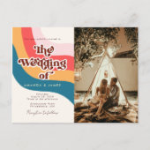 Modern Groovy Retro 70's Wavy Lines Foto Wedding Uitnodiging Briefkaart (Voorkant)