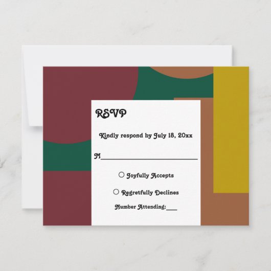 Modern Groovy Retro Colorful Abstract Weddenschap RSVP Kaartje (Voorkant)