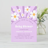 Modern Groovy Retro Pink Paars Daisy Baby shower Kaart (Staand voorkant)