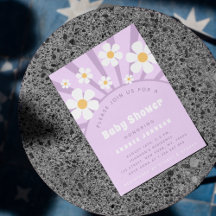 Modern Groovy Retro Pink Paars Daisy Baby shower