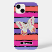 Modern groovy stripes monogrammed butterfly retro Case-Mate iPhone case (Achterkant)