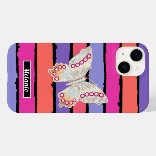 Modern groovy stripes monogrammed butterfly retro  Case-Mate iPhone case (Achterkant (horizontaal))