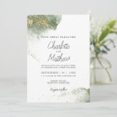 Modern Grün Gold ( Imitat) Watercolour Kleckse Kaart (Staand voorkant)