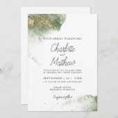 Modern Grün Gold ( Imitat) Watercolour Kleckse Kaart (Voorkant / Achterkant)