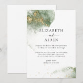 Modern Grün Gold ( Imitat) Watercolour Kleckse Kaart (Voorkant / Achterkant)