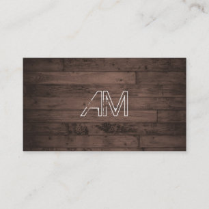 Modern Grunge Monogram op bruin hout Visitekaartje