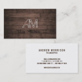 Modern Grunge Monogram op bruin hout Visitekaartje (Voorkant / Achterkant)