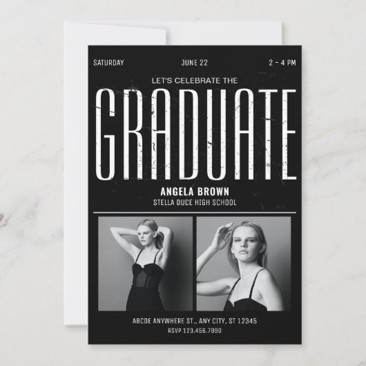 Modern Grunge zwart wit afstuderen foto Kaart (Voorkant)