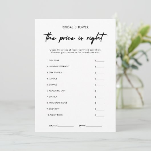 Modern Guess de juiste prijs Vrijgezellenfeest spe Kaart (Staand voorkant)