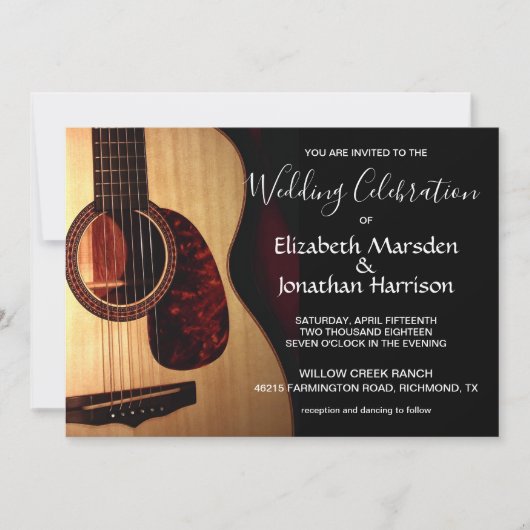 Modern Guitar Musical Hand Lettered Wedding Kaart (Voorkant)