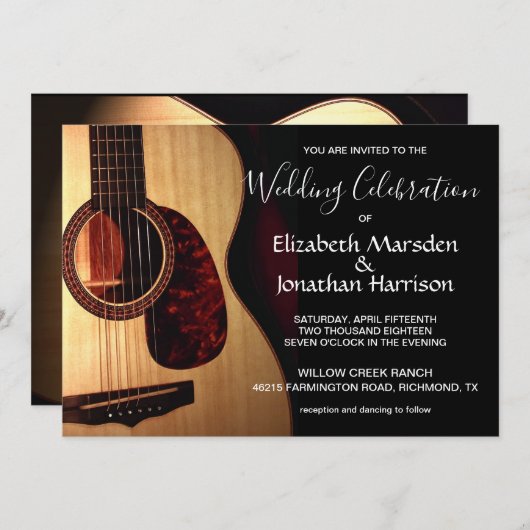 Modern Guitar Musical Hand Lettered Wedding Kaart (Voorkant / Achterkant)