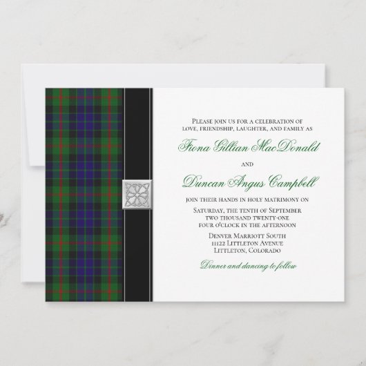 Modern Gunn Tartan Wedding Invitation Kaart (Voorkant)