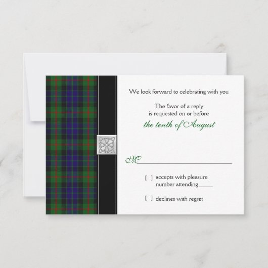 Modern Gunn Tartan Wedding RSVP Reageer Kaart (Voorkant)