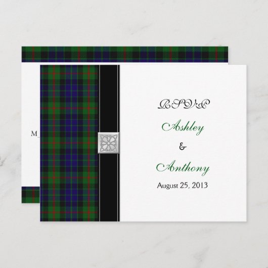 Modern Gunn Tartan Wedding RSVP Reply Briefkaart (Voorkant / Achterkant)