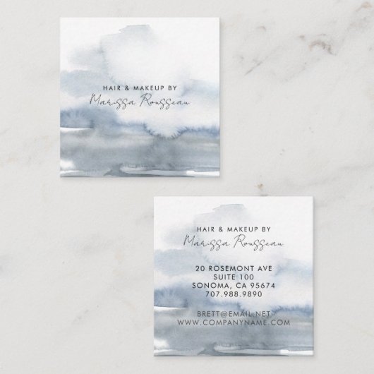 Modern Haar Make-up Abstract Waterverf Blauw Vierkante Visitekaartje (Voorkant / Achterkant)