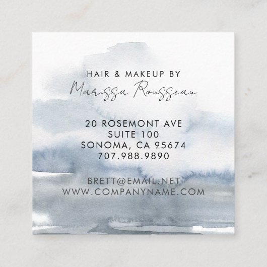 Modern Haar Make-up Abstract Waterverf Blauw Vierkante Visitekaartje (Achterkant)