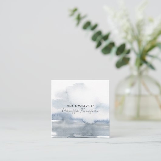 Modern Haar Make-up Abstract Waterverf Blauw Vierkante Visitekaartje (Staand voorkant)