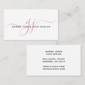 Modern Haar Stylist Roze Script Monogram Wit Visitekaartje (Voorkant / Achterkant)