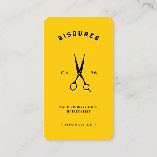 Modern Haarstylist Barber Geel Zwart Schaar Visitekaartje (Voorkant)
