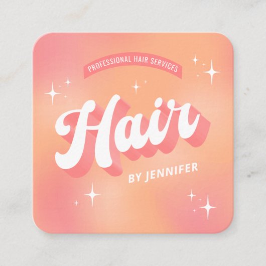 Modern Haarstylist Salon Groovy Trendy Perzik Haar Vierkante Visitekaartje (Voorkant)