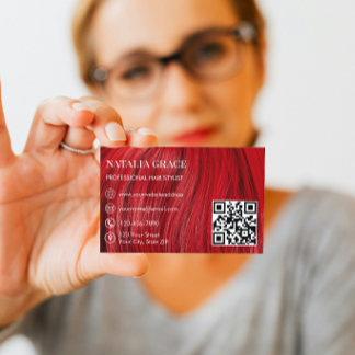 Modern Hair & Beauty Business Card in Bold Red Visitekaartje