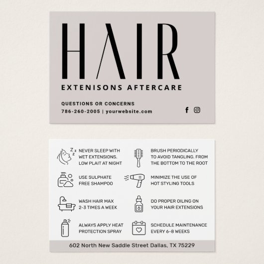 Modern Hair Extensions Aftercare Visitekaartje (Voorkant /achterkant)