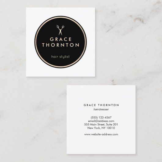 Modern Hair Stylist Black en White Salon Vierkante Visitekaartje (Voorkant / Achterkant)
