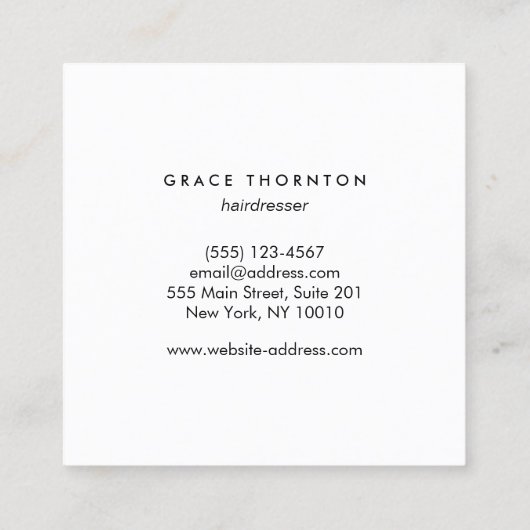 Modern Hair Stylist Black en White Salon Vierkante Visitekaartje (Achterkant)