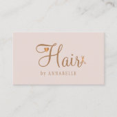 Modern hair stylist blush pink gold chic script visitekaartje (Voorkant)