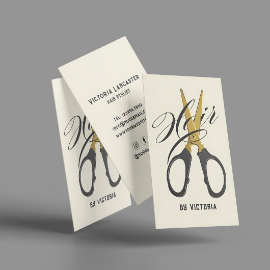 Modern Hair Stylist Gold Scissor  Visitekaartje