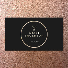 Modern Hair Stylist Gold Scissors Black Visitekaartje