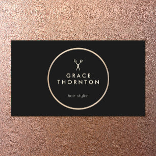 Modern Hair Stylist Gold Scissors Black Visitekaartje