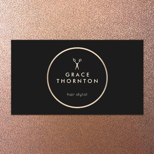 Modern Hair Stylist Gold Scissors Black Visitekaartje
