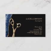 Modern Hair Stylist Gold Scissors Navy Blue Visitekaartje (Achterkant)